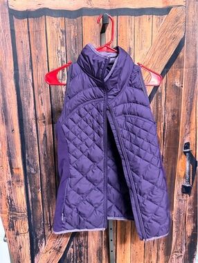 Purple Quilted Goose Down Vest with High Collar